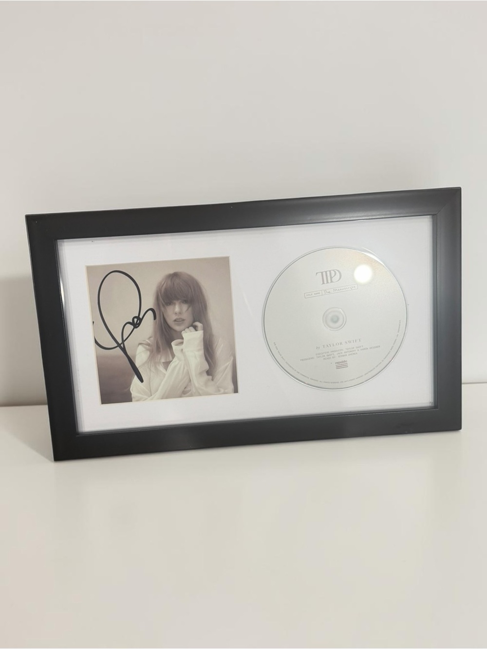 Taylor Swift Signed Framed Photo and CD Display - Black Frame, White Mat TTPD